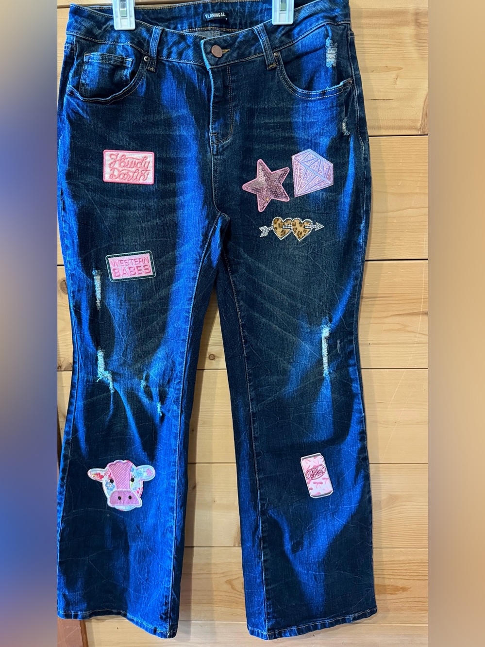 Dark Wash Women’s Jeans with Pink Patch Accents
